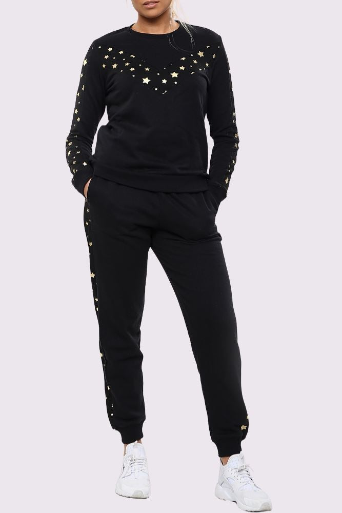 Star Print Side Panel Loungwear Tracksuit