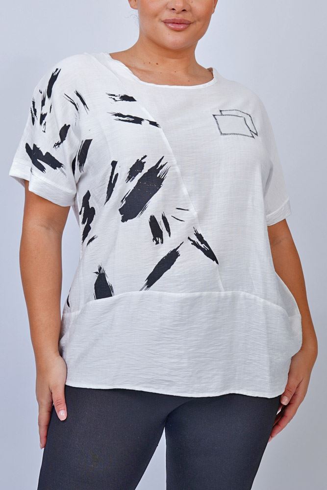 Brush Stroke Print Cotton Top