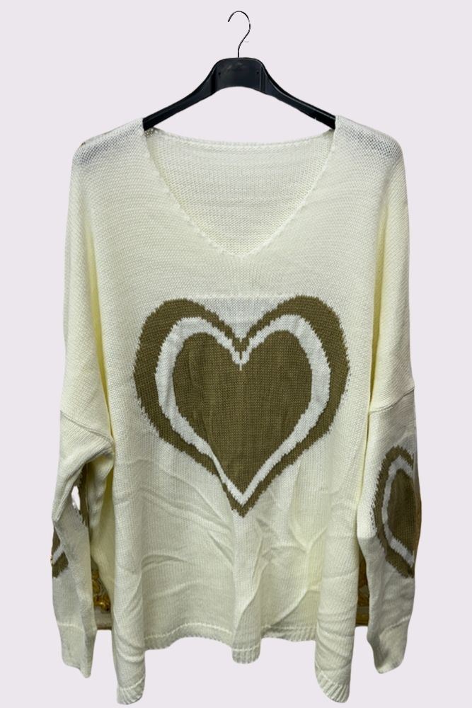 Heart Pattern Knitted Oversized Jumper