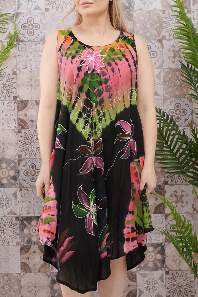 Palm Print Flared Umbrella Dress