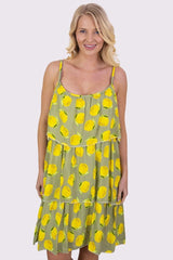 Lemon Print Layered Spaghetti Strap Flounced Dress