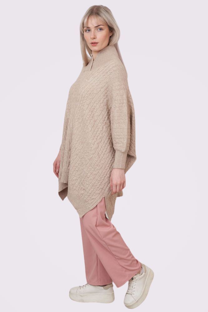 Cable Knit Pattern Ribbed Split Top