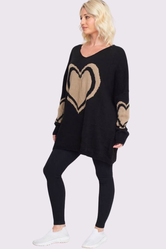 Heart Pattern Knitted Oversized Jumper