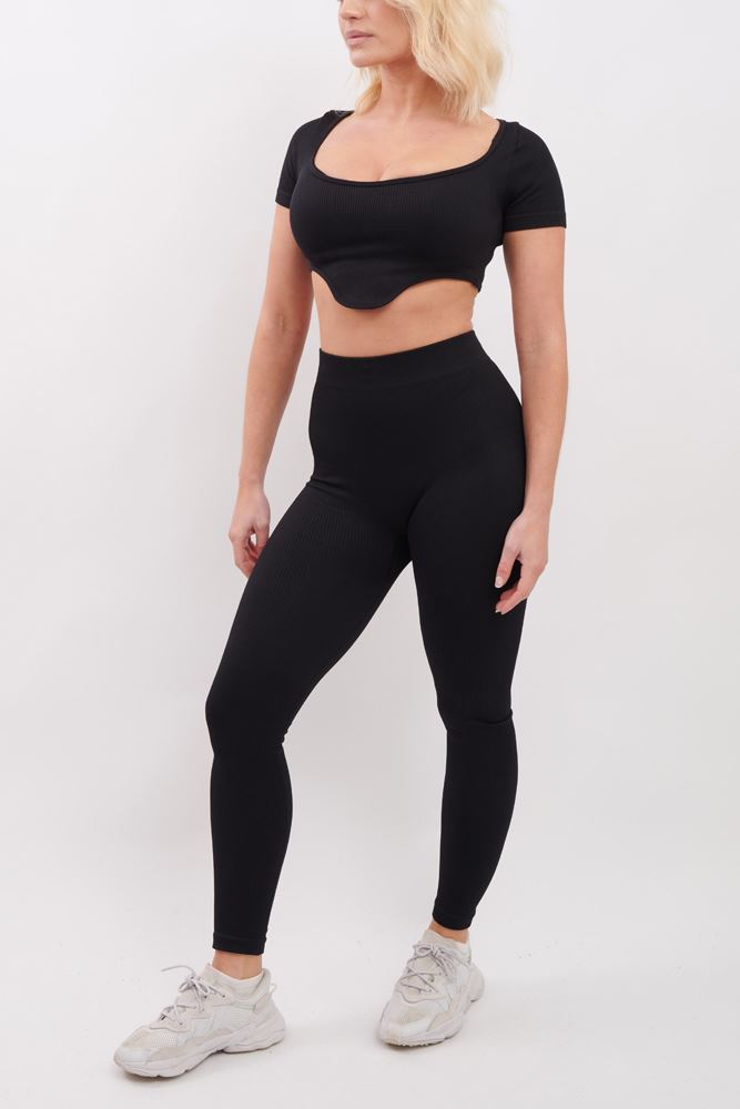 Ribbed V Detail Hem Seamless Crop Top Co-Ord Set