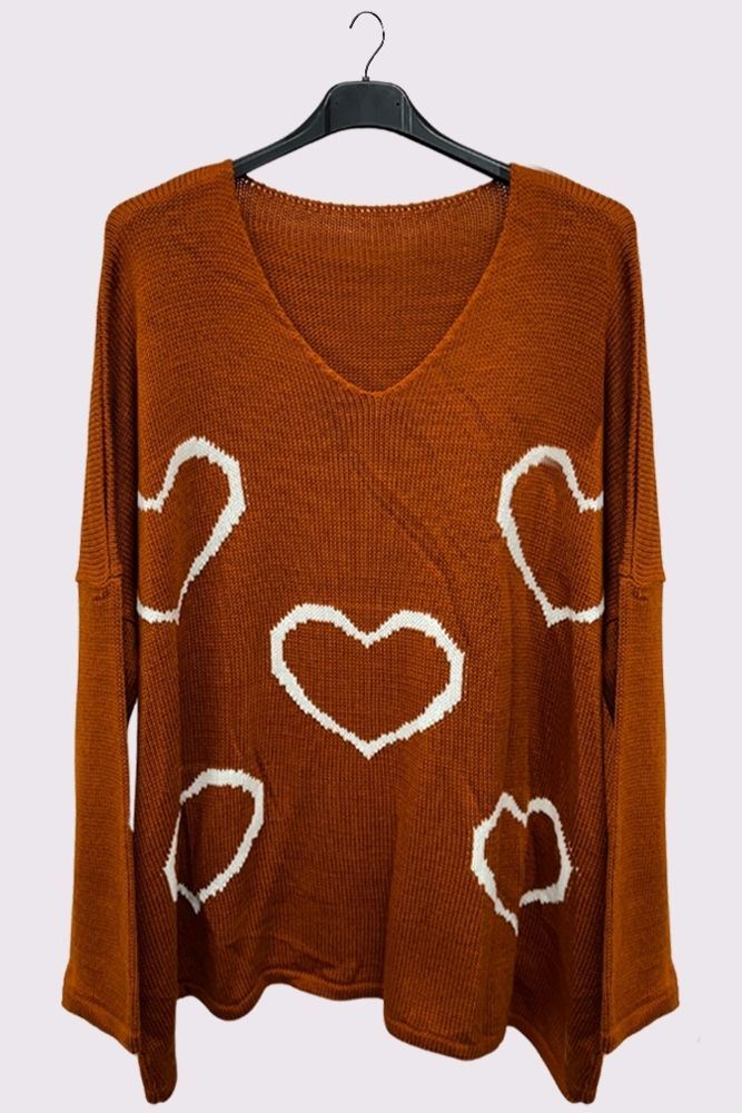 Heart Cluster Pattern Knitted Oversized Jumper