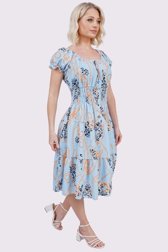 Baroque Chain Print Front Button Dress