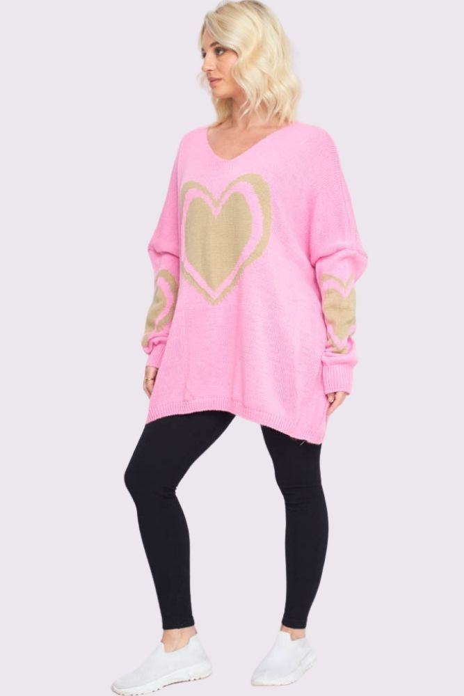 Heart Pattern Knitted Oversized Jumper