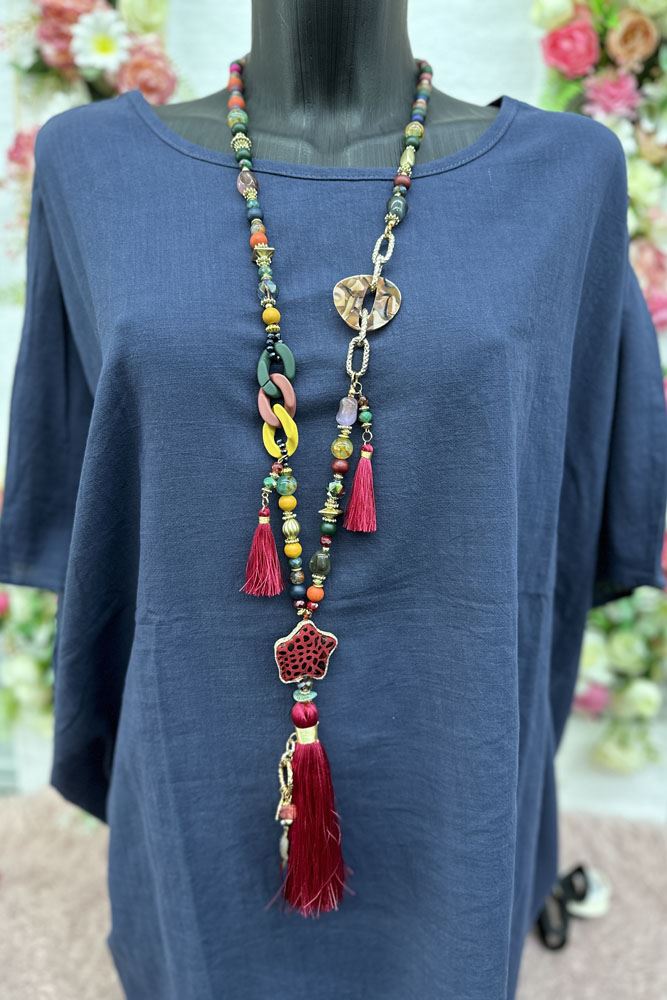 Star Stone Multicoloured Beaded Tassel Necklace