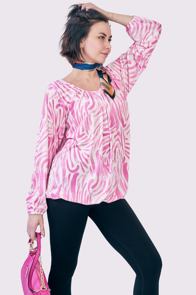 Waves Print Pleated Top