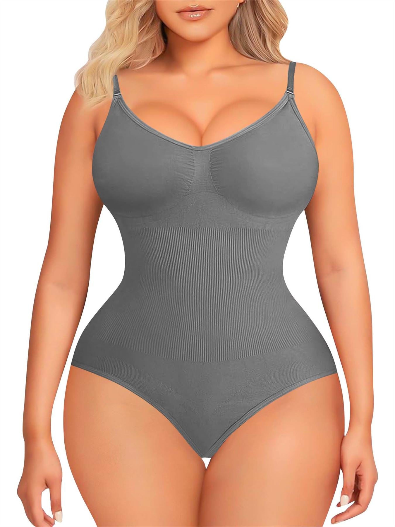 Plain Strappy Seamless Ribbed Nylon Bodysuit