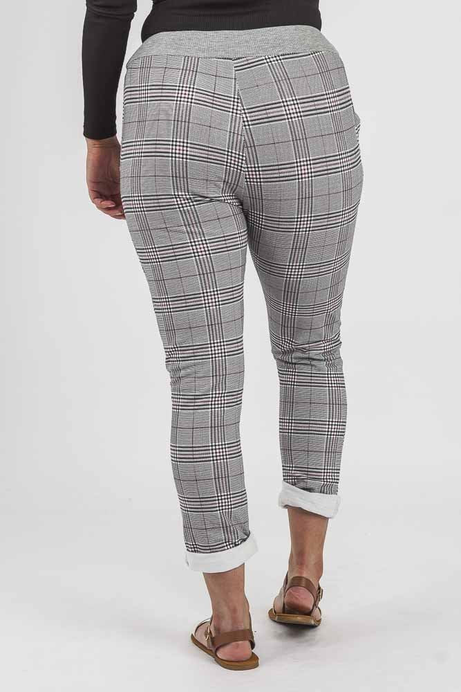 Cotton Check Print Drawstring Foldover Hem Trouser