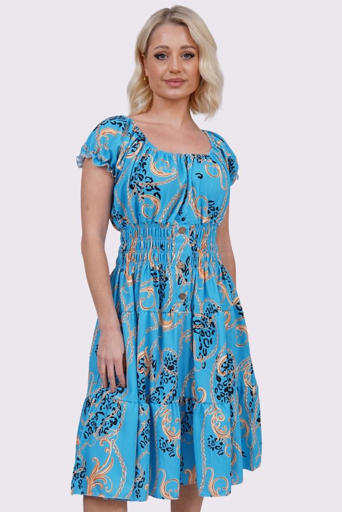 Baroque Chain Print Front Button Dress