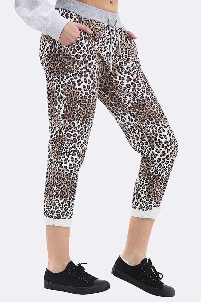 Cotton Leopard Print Drawstring Lined Trouser