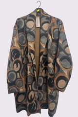 Retro Print Faux Suede Large Pockets Oversized Jacket