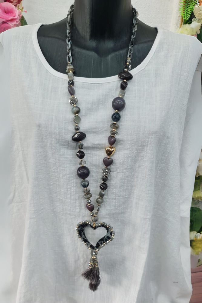 Beaded Tassel Heart Necklace