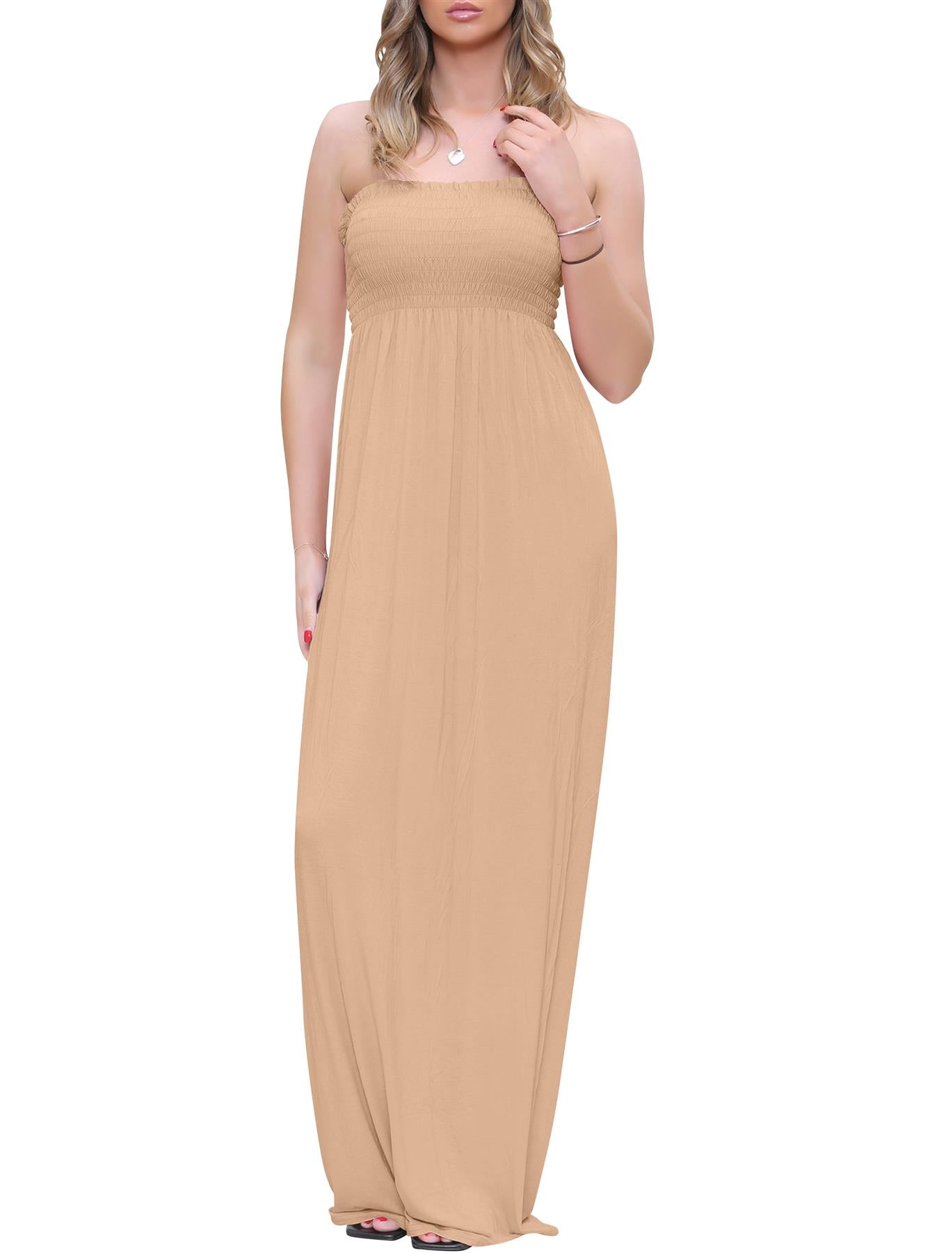 Plain Strapless Sheering Maxi Dress