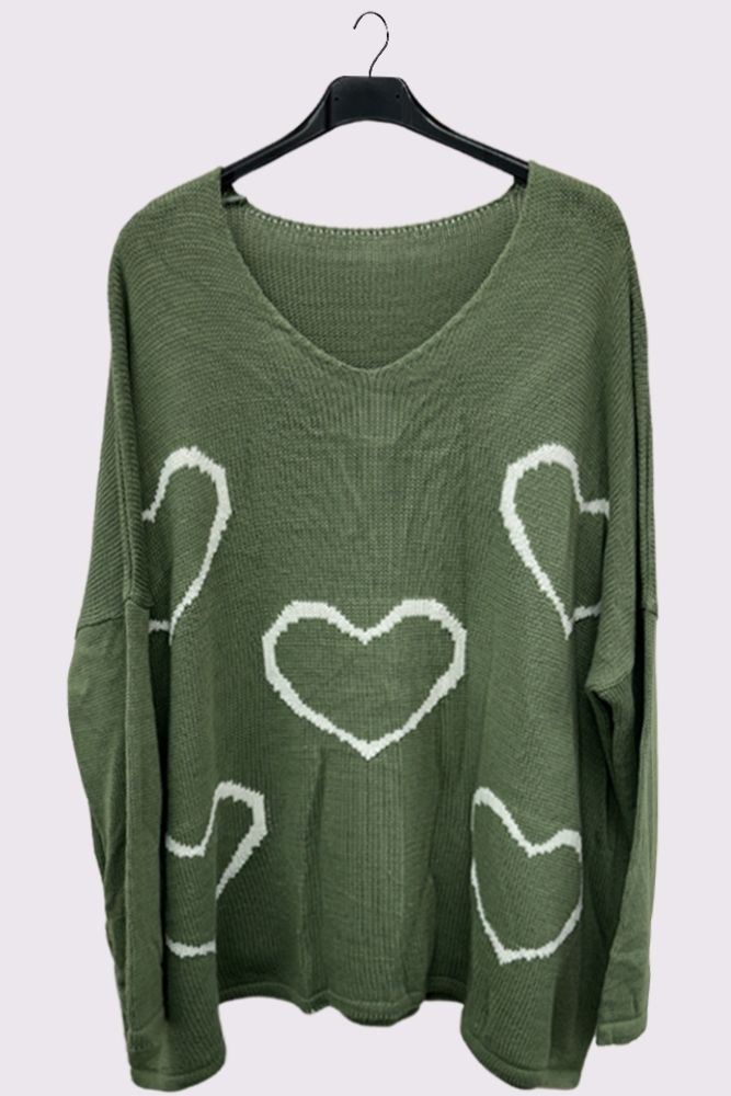 Heart Cluster Pattern Knitted Oversized Jumper