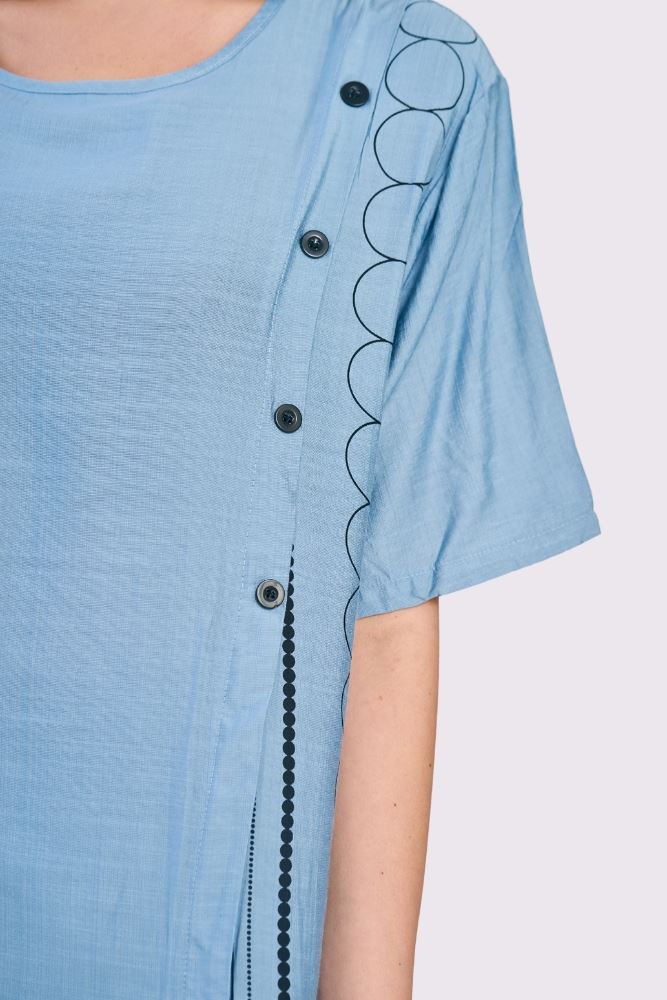 Circle Stripe Print Side Button Detail Pockets Cotton Top