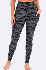 Grey Camouflage Print Gym Pocket Leggings