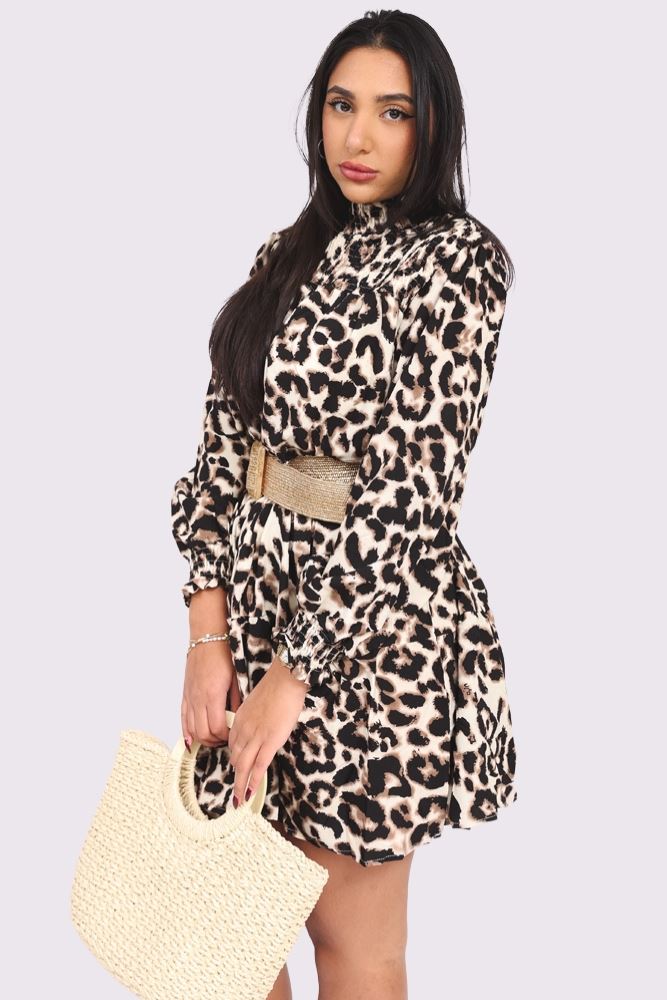 Leopard Print Oversized Shirred Neck Top