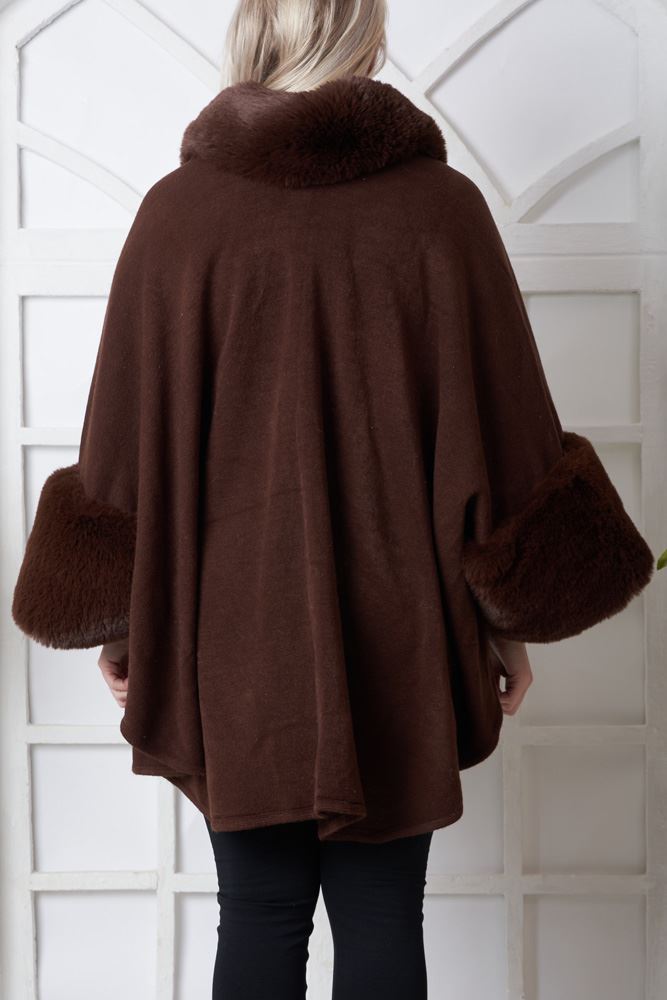 Plain Faux Fur Poncho