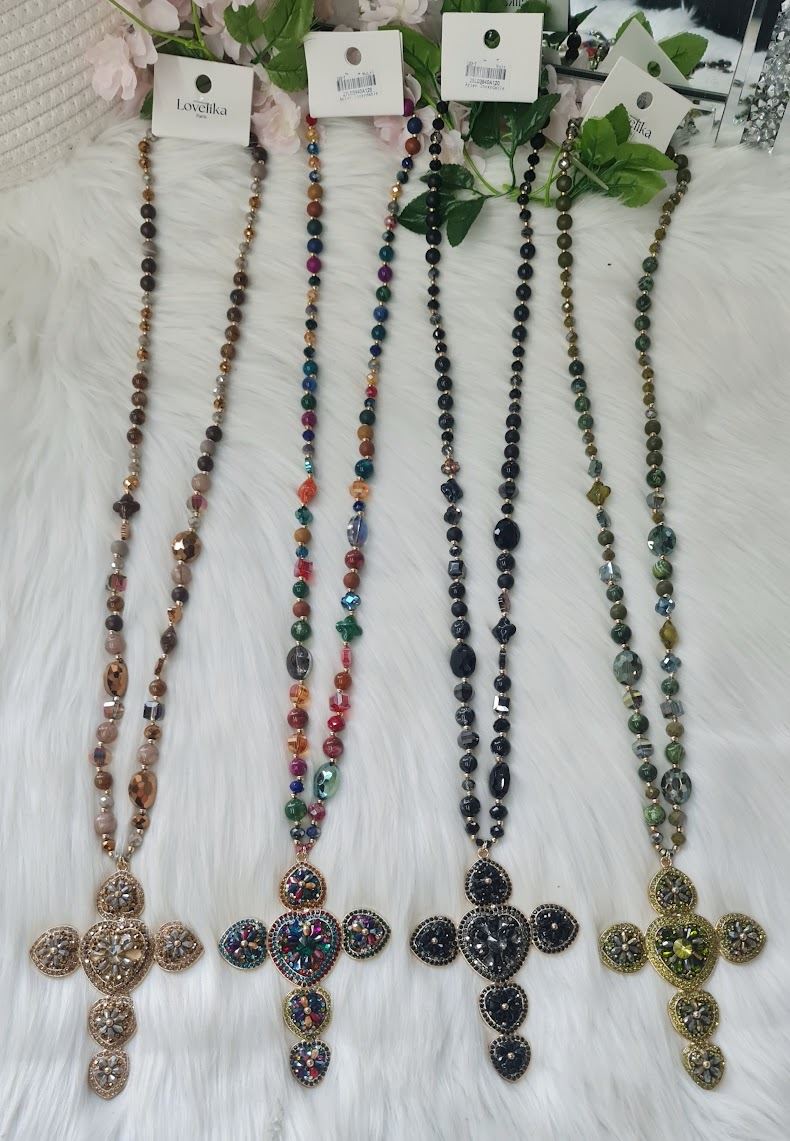 Multi Beaded Cross Necklace