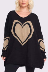 Heart Pattern Knitted Oversized Jumper