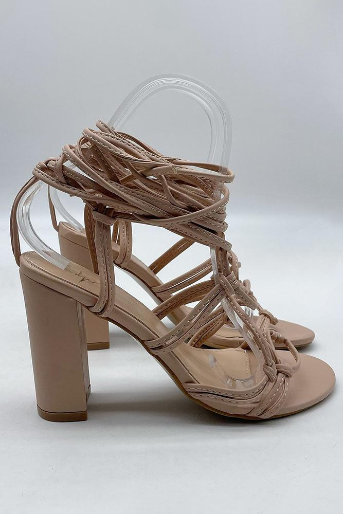 Strap Knot lace Up Block Heels