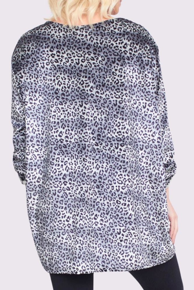 Buy Animal Print Button Up Sleeve Dip Hem Top in Bulk