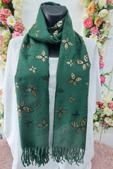 Butterfly Print Soft Feel Tassel Scarves