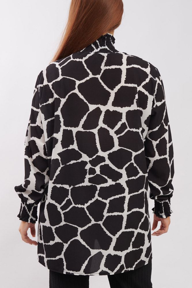 Giraffe Print Shirred Cuff Top