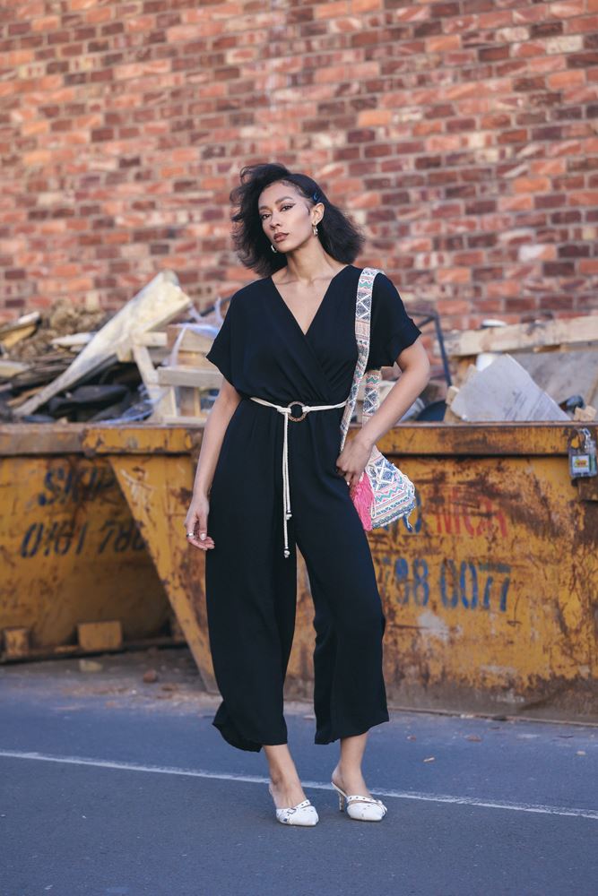 Plain Wrapover Belted Jumpsuit