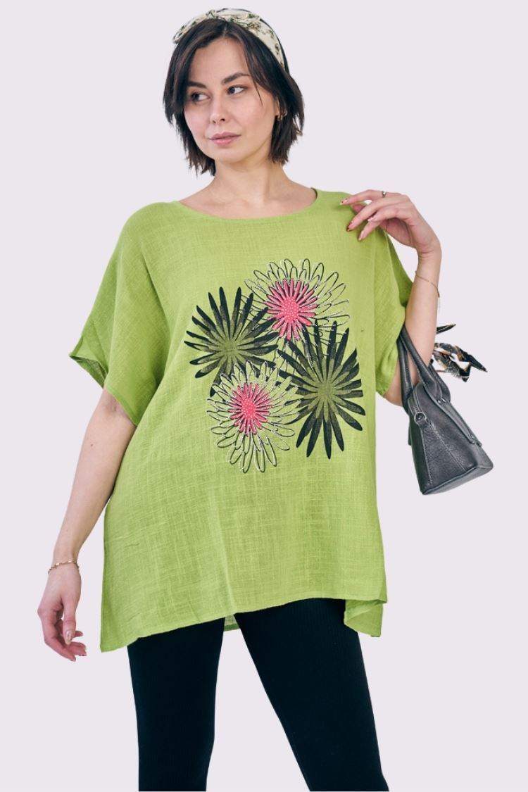 Dahlia Flower Print Cotton Top