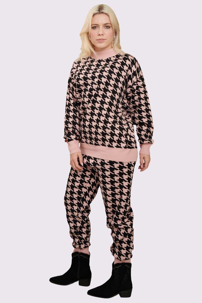 Dog Tooth Design Knitted Viscose Co-Ord Set