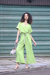 Plain Wrapover Belted Jumpsuit