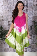 Tie Dye Print Sleeveless Umbrella Style Dress