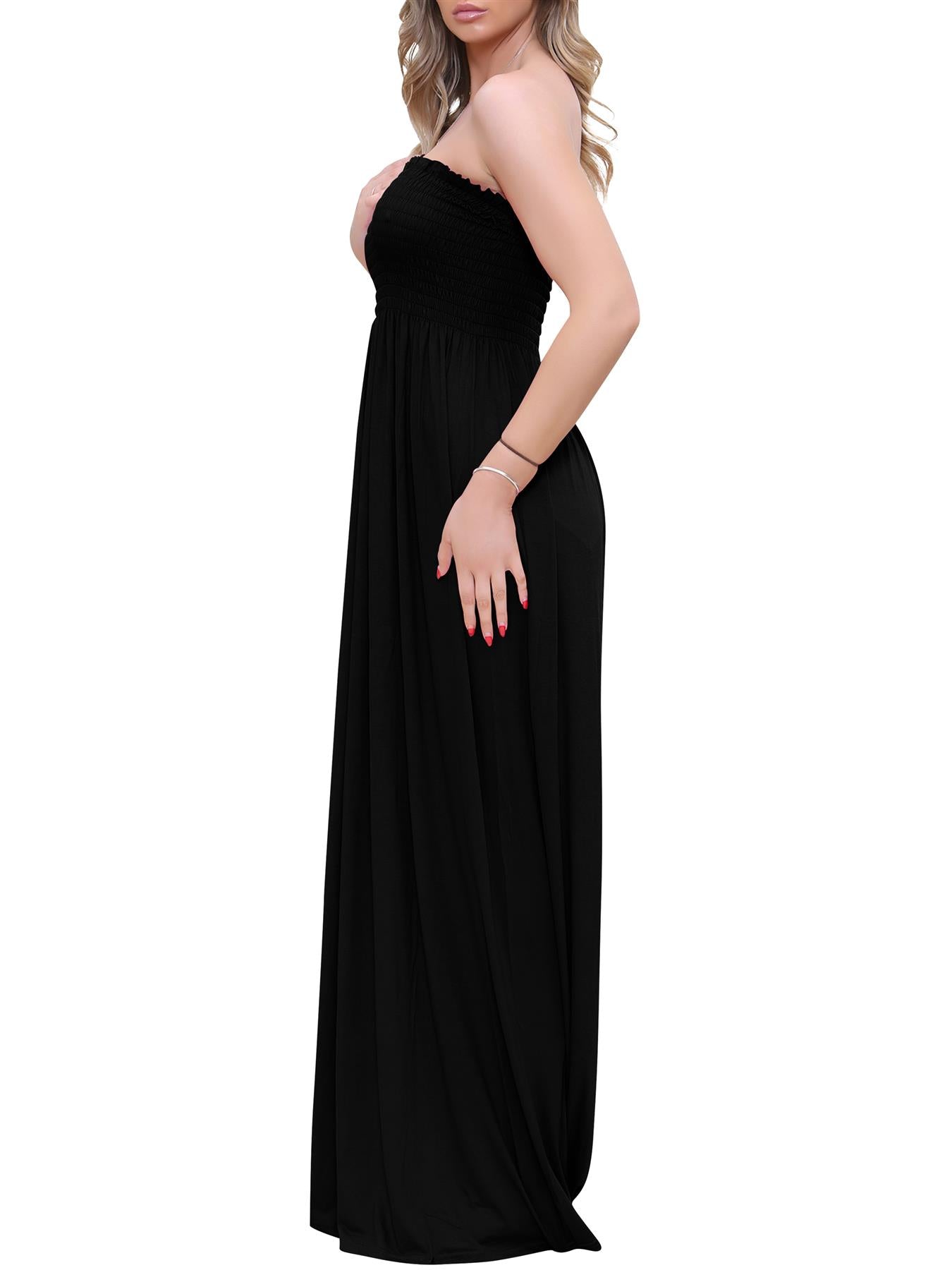 Plain Strapless Sheering Maxi Dress