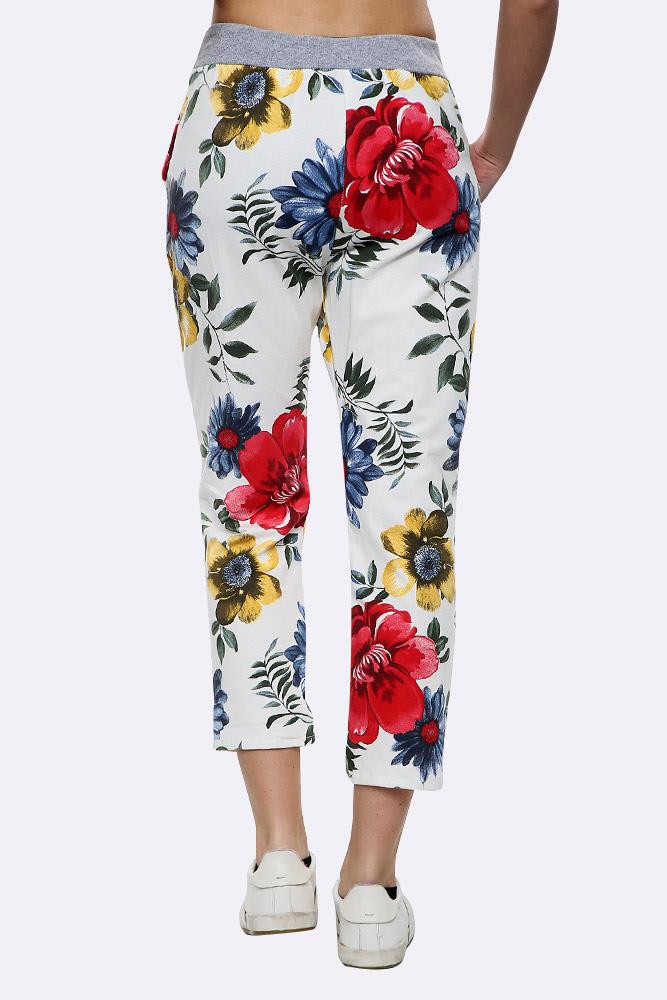 Cotton Big Rose Print Drawstring Trouser