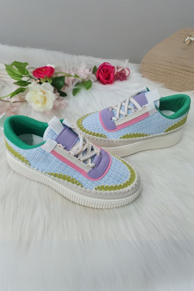 Colorful Thread Lace Up Sneakers