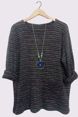 Multicolour Stitch Oversized Pockets Necklace Top