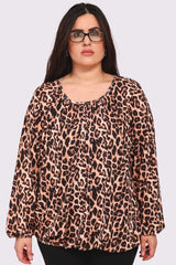 Leopard Print Pleated Elastic Hem Top