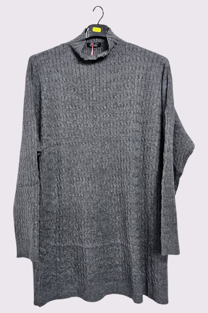 Ribbed Knitted High-Neck Jumper