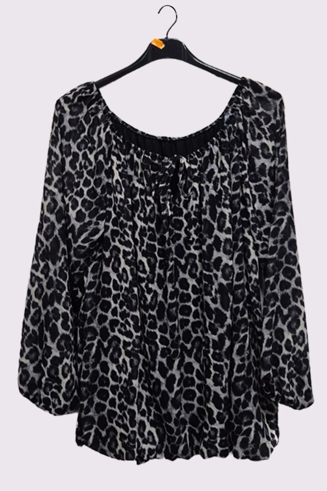 Leopard Print Drawstring Neckline Top