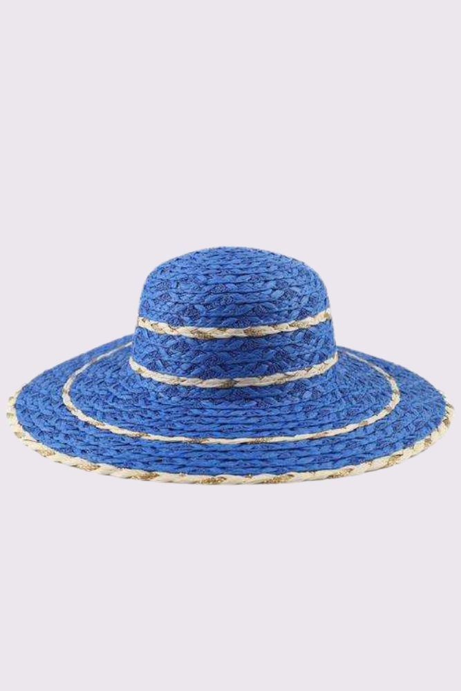 Contrast Edge Straw Trim Floppy Hat