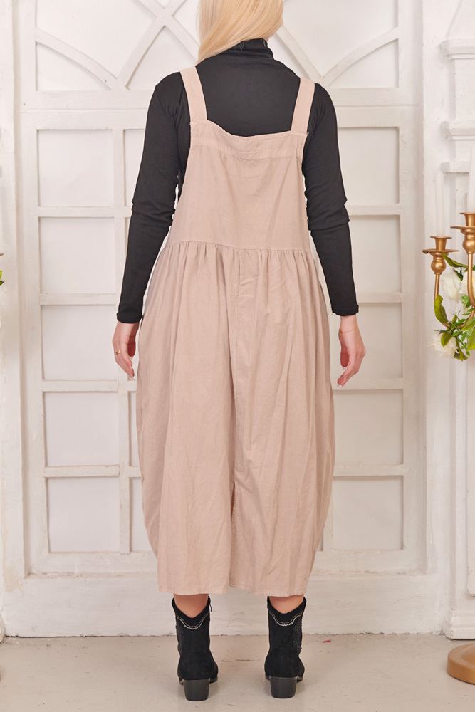 Plain Flared Cotton Dungaree Dress