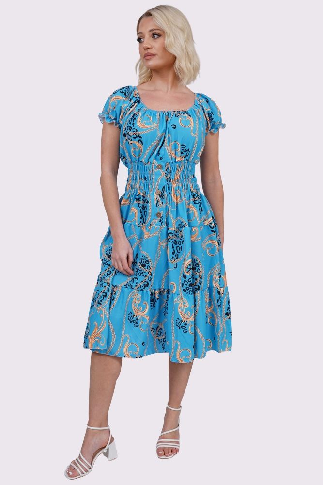 Baroque Chain Print Front Button Dress