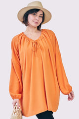 Plain Oversized Drawstring Neckline Top