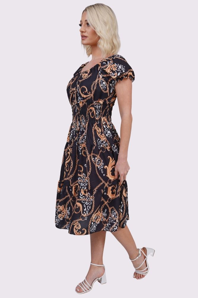 Baroque Chain Print Front Button Dress