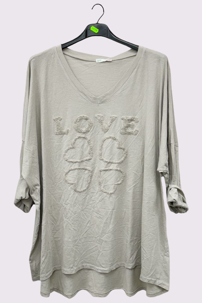 Love Heart Embroidered Drop Hem Top