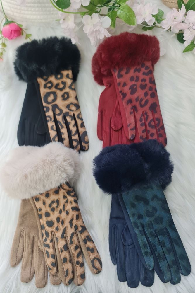 Lepoard Print Faux Fur Gloves